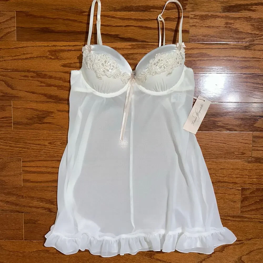 NWT Linea Donatella Ivory Bridal Slip Babydoll Chemise Size Small